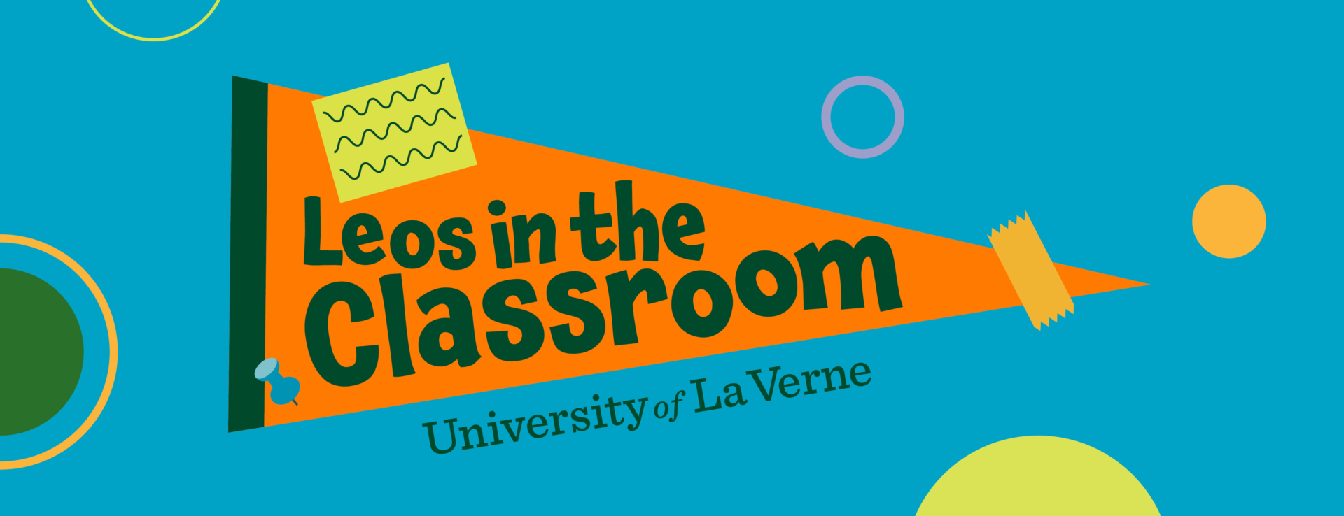 Leos in the Classroom written on a penant against a blue background.