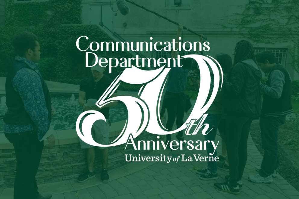 Communications Department 50th Anniversary logo on top of a green background.